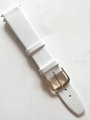 18mm - White Lizard Pattern Leather Watch Band - (Gold Buckle / Pins Included)