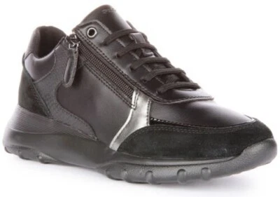 Geox D Alleniee B Confortable Cuir Zippé Lace Up Baskets Noires Femmes EU 36-42 - Photo 1/4
