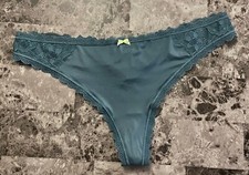 NWT BODY BY VICTORIA'S SECRET LARGE BLUE SMOOTH LACE BOW RARE THONG PANTIES