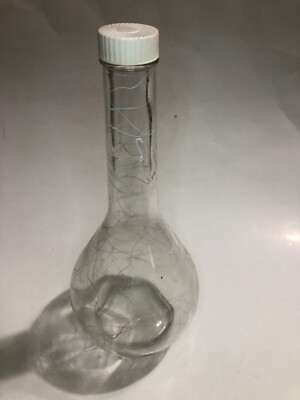 Glass Decanter with White Lines, like broken glass look,  10in. Tall