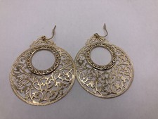 Vintage Large Dangle Hoop Goldtone Filigree Earrings