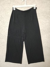 Chicos Travelers Crop Pull On Pants Womens 1 US 8 Black Wide Leg Slinky