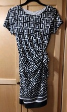 Eliza J Black&White Side Ruched Geometric Stretch Jersey Knit Dress w/Belt Sz 6