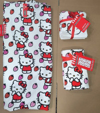 HELLO KITTY Strawberry Bath Towel Hand Towels 4 Washcloths NEW