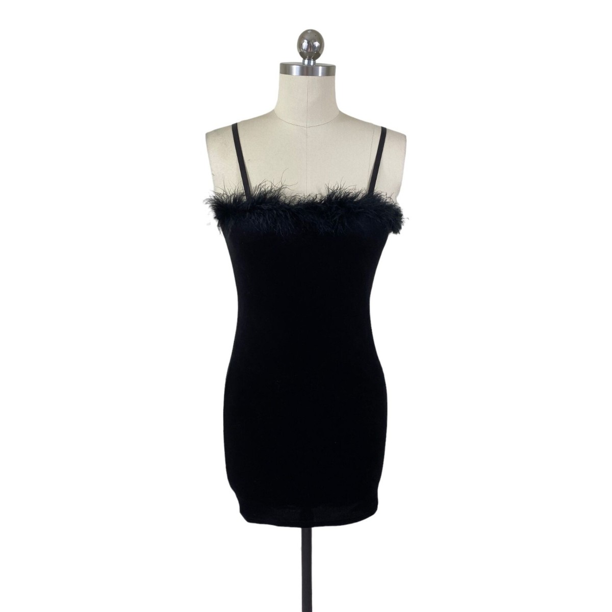 Zaful Womens Dress 6 Black Velvet Feather Strappy Sleeveless Evening Party