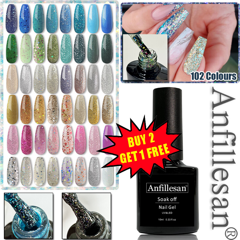 Anfillesan Glitter Gel Polish Soak Off Sequin Nail Gel Solid Gel Manicure UV Gel