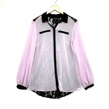 Nicole Miller Women Pink Floral Button Collared Sheer Lace Dress Small