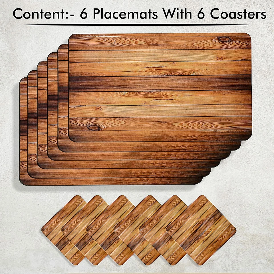 6 Piece Wooden Style PVC Dining Table Placemats Color - Brown - Image 3 of 4