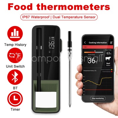 Wireless Meat Thermometer Bluetooth BBQ Oven Food Grilling Probe IP67 Waterproof
