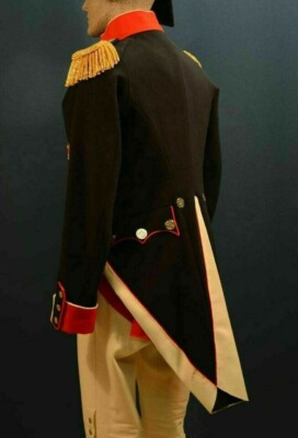 New Black Men French Regimental White Lapel Military Tailcoat With