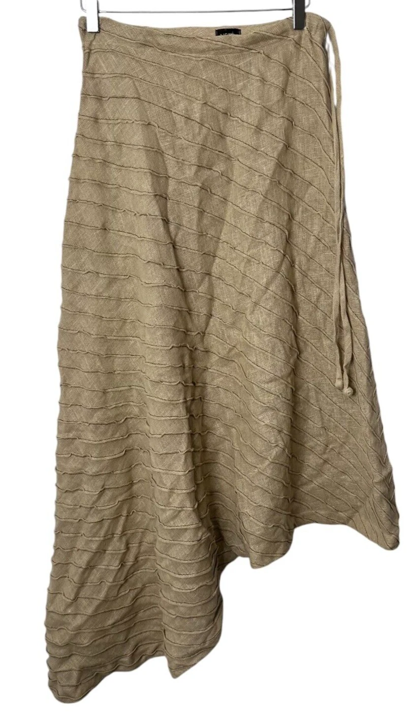 Aiste Anaite 100% Linen L 40 Brown Tan Ruffle Skirt Lagenlook Asymmetrical Boho