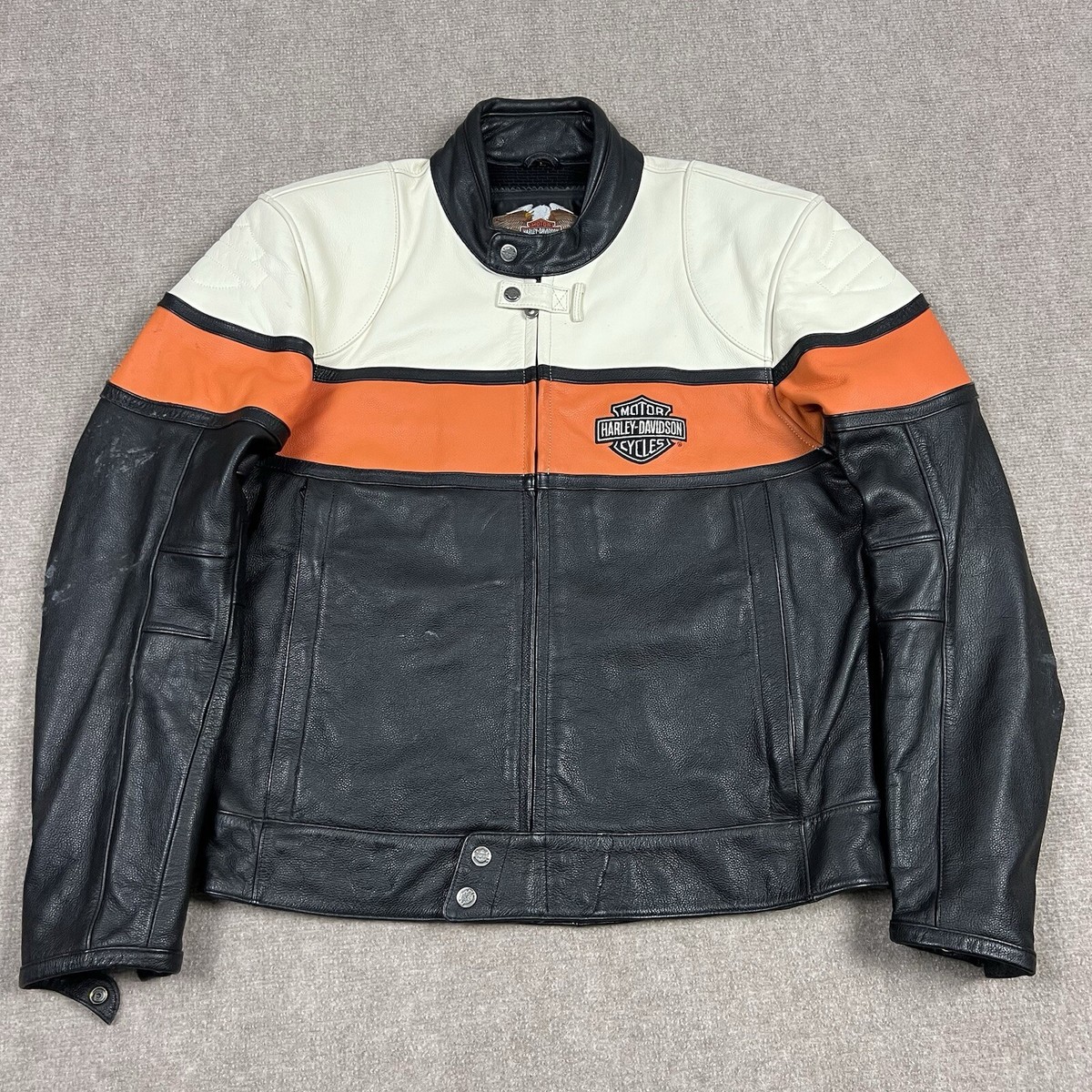 Harley Davidson Leather Motorcycle Jacket Mens Large Cafe Racer