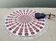 Indian Cotton Throw Decor Beach Yoga Mat Boho Round Mandala Tassel Lace Tapestry