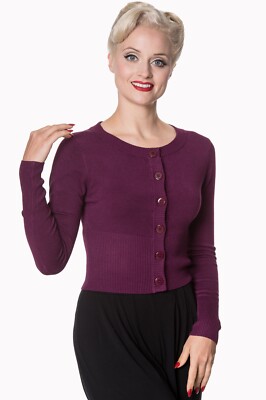 Aubergine Vintage Rockabilly Retro Rundhals Dolly Strickjacke BANNED Apparel 