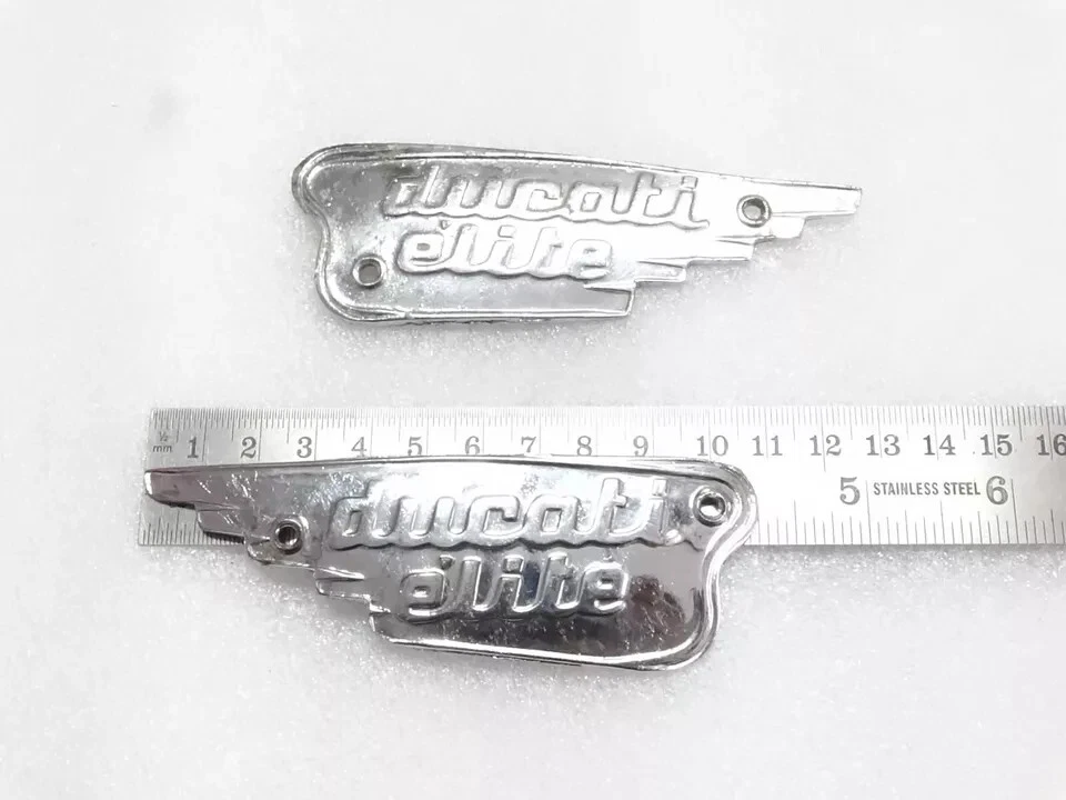 Par de emblemas de tanque de combustible de gasolina Ducati Elite 200cc 1959-1965 cromado | apto para Foto 4 de 4