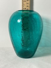 Green crackle glass vase 6 tall