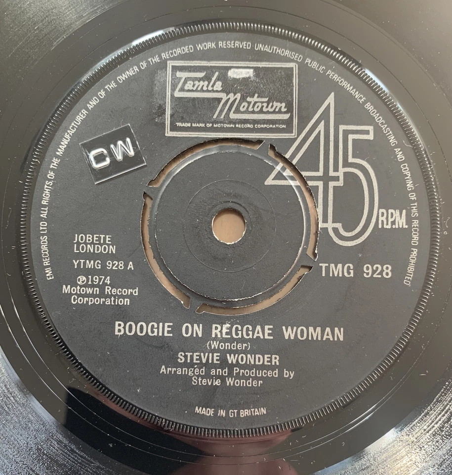 Stevie Wonder - Boogie On Reggae Woman (7" single) TMG 928 Ex Con Foto 3 de 4