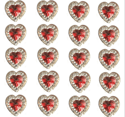 80 SELF ADHESIVE RED HEART & CLEAR RESIN DIAMANTE RHINESTONES GEMS.12 X 10MM  - Picture 1 of 3
