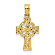 14K Gold Celtic Cross Eternity Circle Pendant Charm Jewelry 19 x 10mm
