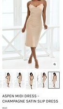 NWT Velvi 10 Champagne Satin Effect MIDI Strap Cow Neckline Slip Dress Sexy