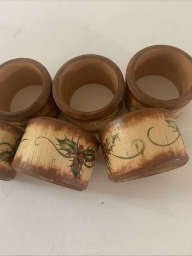 Wood Napkin Rings Mistletoe Design Set Of 6 - Afbeelding 4 van 7