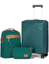 Carry On Luggage Airline Approved 20-inch Soft shell Suitcases Green 3in1