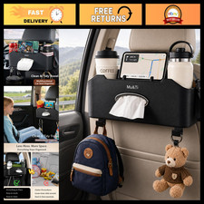 Car Back Seat Organizer with Cup Holders, Tissue Box, Phone Stand Hooks