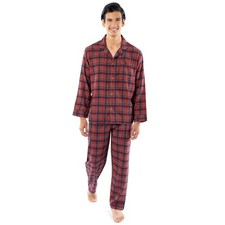 Men's Flannel Pajama Sleep Set, Red Plaid, Small