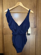 Profile By Gottex Womens Size 8 Navy 1 Piece Swimsuit V Neck Tummy Control NEW