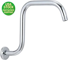 13 Inch Shower Head Extension Arm S Shape Riser Pipe Stainless Steel Chrome