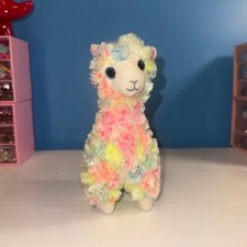 TY Beanie Baby Lola Rainbow Llama Plush 8” Blue Sparkle Eyes EUC