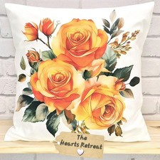 ❤️Sale ORANGE ROSE CUSHIONS RETRO SHABBY CHIC COTTAGE FLORAL VELVET CUSHION GIFT