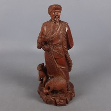 Antica Scultura Legno Intagliato Rara Statua Saggio Pastore Orientale Primi ‘900