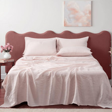 Queen Linen Sheet Set 4-Piece Organic Washed French Flax Pale Pink Bedding