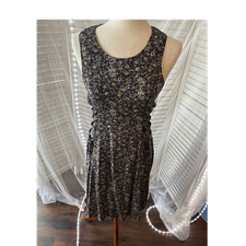Vintage Jamie Brooks Fit & Flare Knee Length  Floral Dress Black Scoop Neck Zip