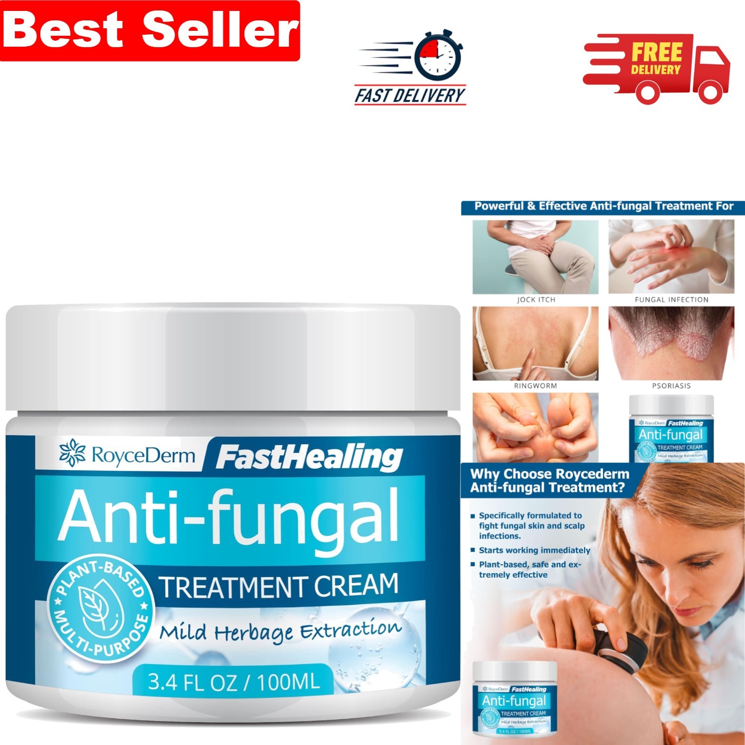 Skin Relief Solution: Antifungal Cream for Jock Itch, Eczema & Psoriasis 100g