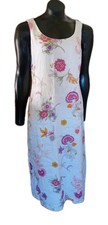 Minuet Women's Linen White/Multi Floral Midi Dress UK 12