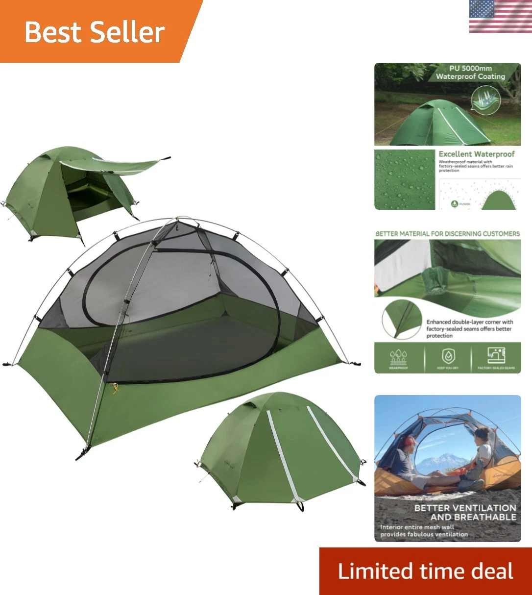 Lightweight Backpacking Tent - 1/1.5/2/3/4/6 Person Ultralight Waterproof Cam...