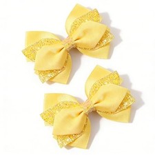 Hair Bows for Girls Glitter 4 Inch Sparkling Sequin Bow Clips with Yellow