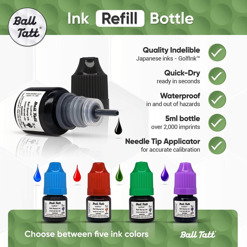 Ball Tatt GolfInk™ Golf Ball Stamp Ink Refill, Indelible, Waterproof ...