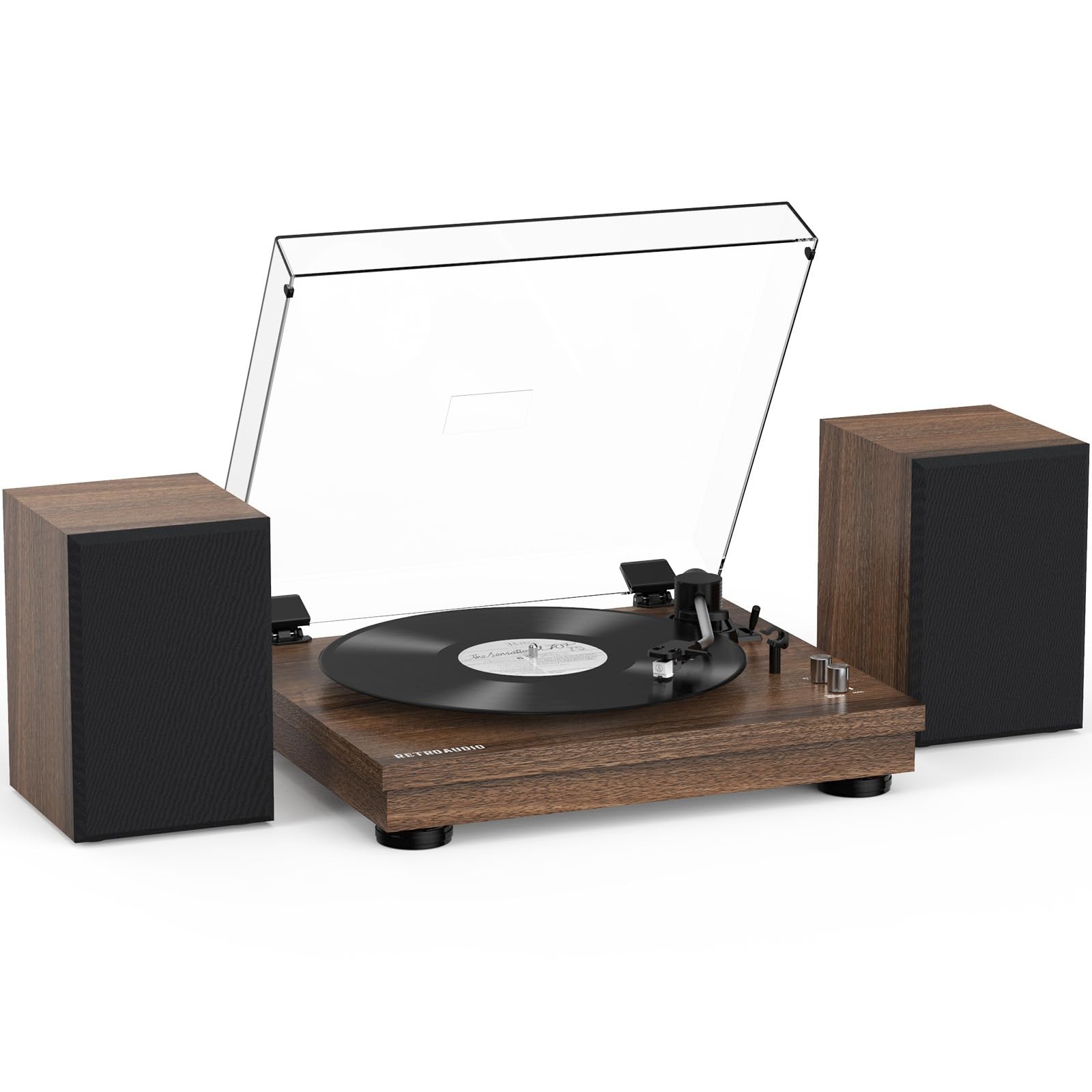 Vintage Bluetooth Turntable with 24W HiFi Stereo Speakers for Vinyl Records