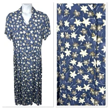 Vintage Norm Thompson Blue Floral Cottage Core Maxi Dress Size 14 Prairie Boho