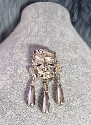 Vintage Mexiko Masken-Anhänger / 925 Sterling Silber   Azteken/Maya   Massiv 30g
