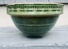 Antique McCoy Yellowware Green Glazed  Window Pane #9 Bowl #4 9.5 Inches