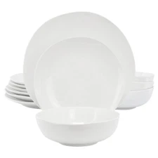 Gibson Home Aspen Drift 12 Piece Organic Round Ceramic Dinnerware Set In White