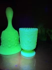 Fenton Uranium Satin Custard Glass Bell Daisy & Button Pattern Vintage