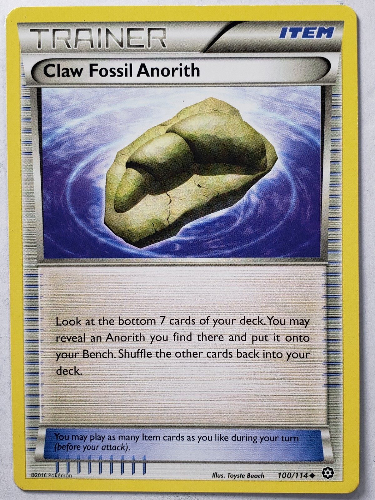 Claw Fossil Anorith 100/114 - VLP / NM - XY Steam Siege Pokemon Card