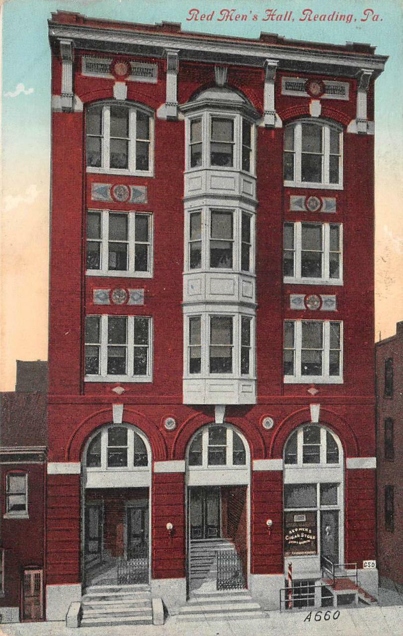 RED MEN'S HALL READING PENNSYLVANIA CIGAR STORE POSTCARD 1912 eBay