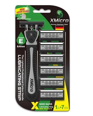 XMicro  Razors for Men 1 Razor, 7 Blade Refills with Vitamin E Aloe Smooth Shave