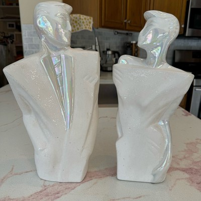 Lindsey B Style Rick and Rachel Modernist Art Deco Bust Sculpture Set